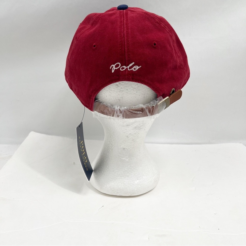 POLO RALPH LAUREN Logo Twill Flat Bill Baseball Ball Cap Hat, WINE, NAVY - Picture 8 of 15